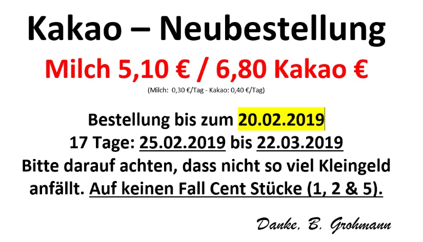 Kakaobestellung 20.2.19